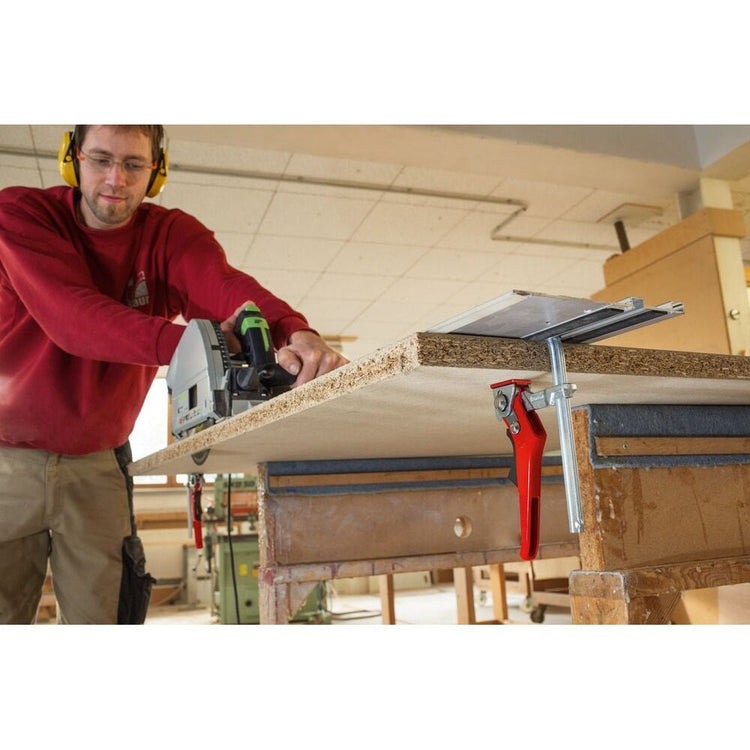 BESSEY Ganzstahl-Tischzwinge GTRH mit Hebelgriff, für Führungsschienen Festool, Metabo, Makita, Hikoki