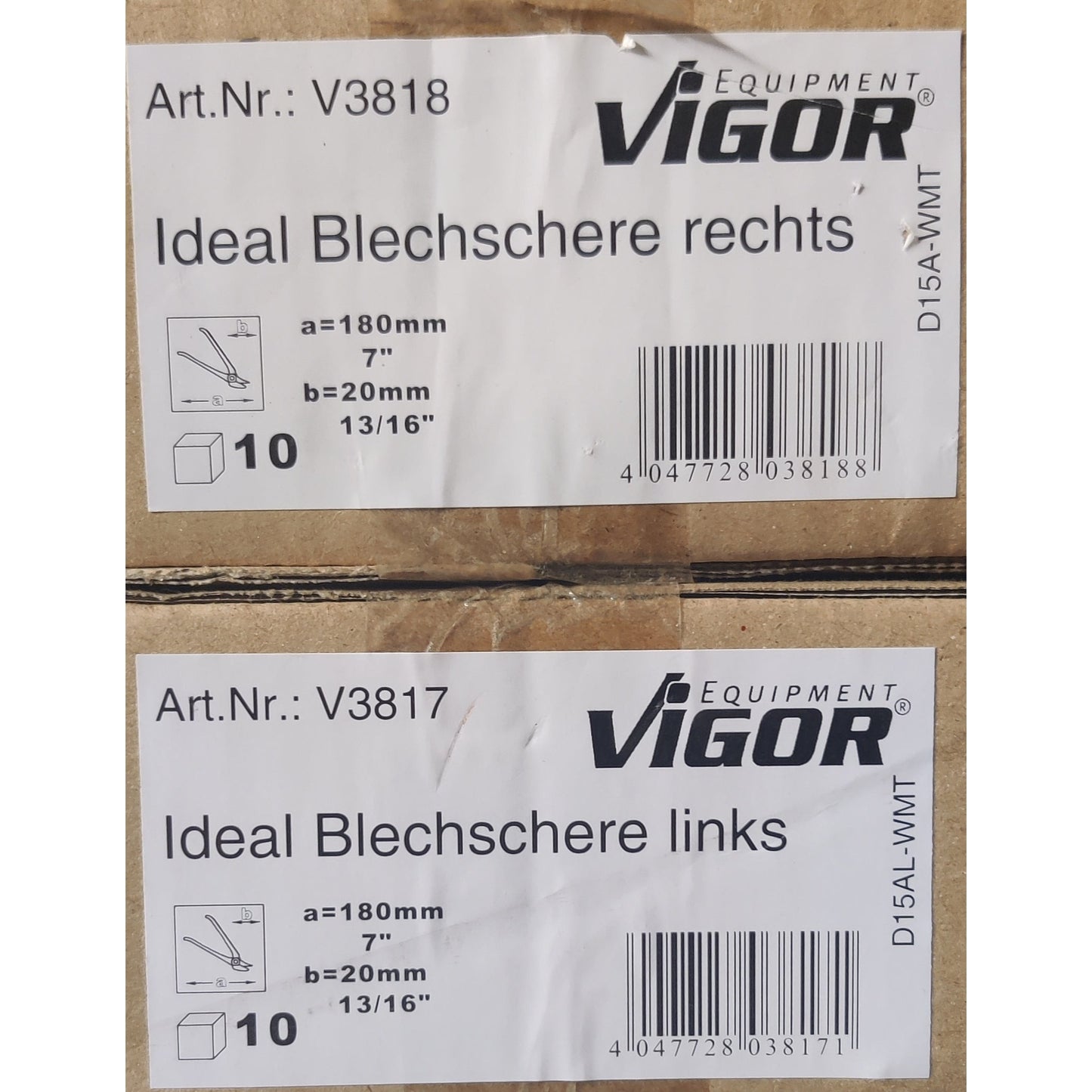 VIGOR Ideal Blechschere V3818-V3817-SET – Sonderposten-Paar rechts + links, baugleich BESSEY D15A und D15AL